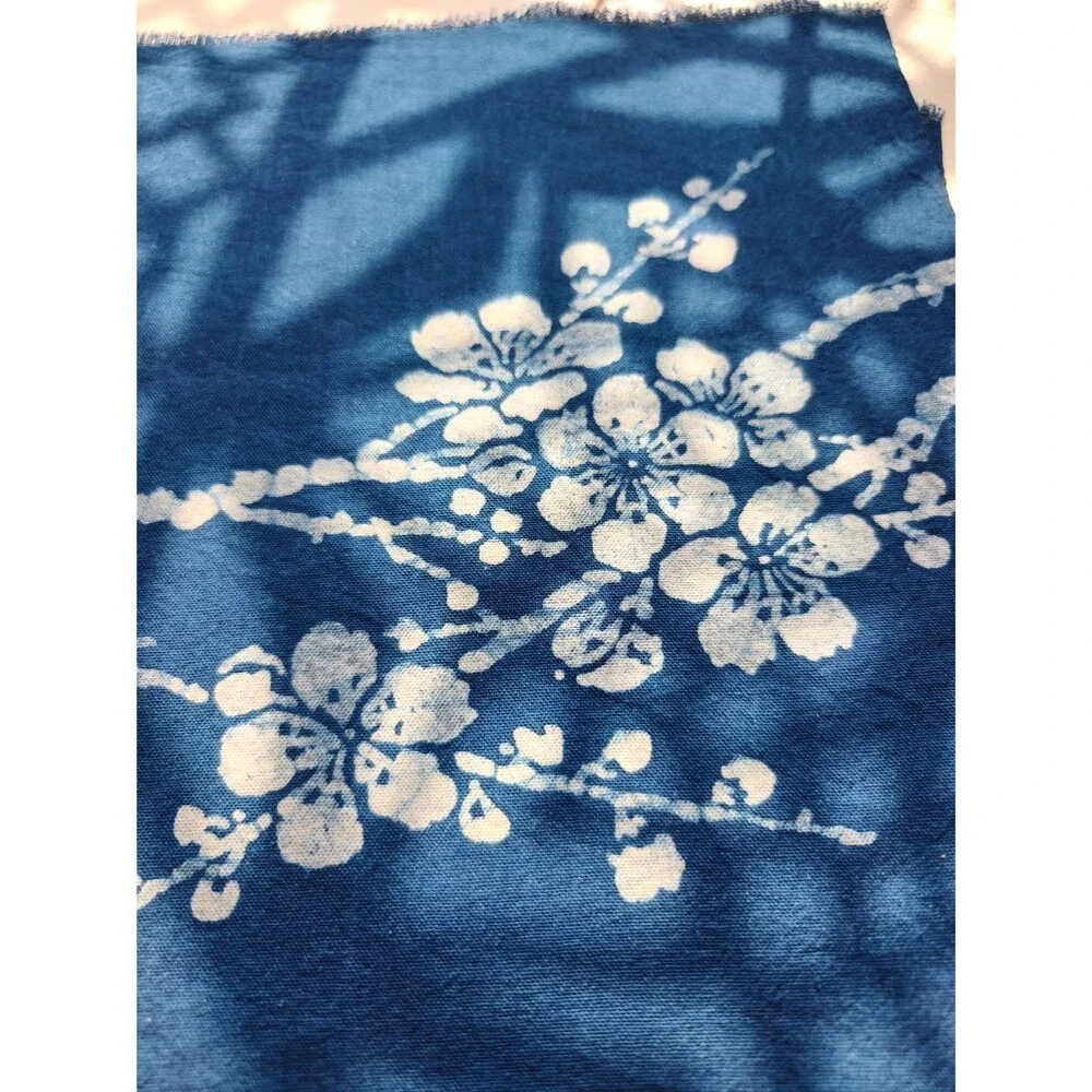 Handmade Indigo Batik Table Linen Set– Plum Blossom Runner, Placemats & Coasters